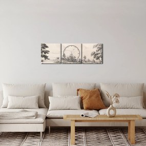 Obraz - Rysunek krajobrazu w stylu vintage (z zegarem) (90x30 cm)