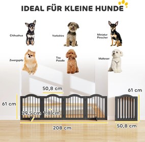 PawHut Bramka dla psa Wolnostojąca osłona z nóżkami, Składana bramka, 4 panele, 208 x 29,5 x 61 cm, Czarny