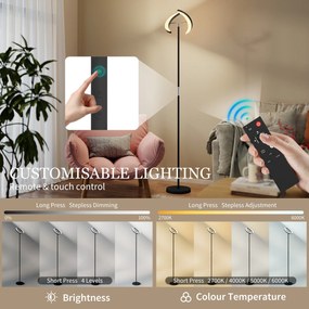 HOMCOM Lampa stojąca RGB, ściemniana z wielobarwnymi możliwościami oświetlenia, obrotowa, czarna