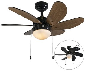 Czarny Wentylator sufitowy z lampą z nadrukiem drewna 80 cm ze sznurkiem - Fresh Nowoczesny Oswietlenie wewnetrzne