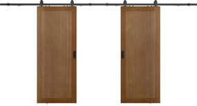Drzwi przesuwne naścienne podwójne z MDF i drewna naturalny ciemny - 2 x wys. 205 x szer. 93 cm - SANDORA