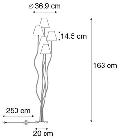 Designerska lampa podłogowa czarna z kloszami z tkaniny 5-punktowa - Melis Nowoczesny Oswietlenie wewnetrzne