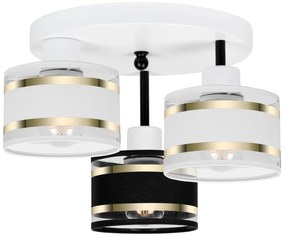Lampa sufitowa biała trzypunktowa z czarno-białymi abażurami T-3030WE-