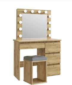 Zestaw toaletka podświetlana z taboretem dąb craft G9-L44