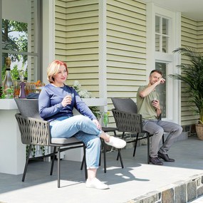 Outsunny 3-częściowy Zestaw Mebli Ogrodowych, 2 Krzesła, 1 Stół, Zestaw Bistro, Sztuczny Rattan, Rama Stalowa, Stół Metalowy, 4 Poduszki, Szary