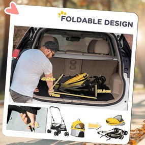 Outsunny Wózek dla Psa 2w1 Składany 1 Koszyk 1 Kieszeń Żółty do 20kg | Aosom PL