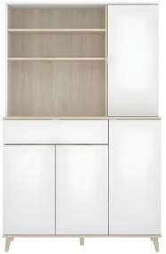 Bufet kuchenny WAJDI – 4-drzwiowy z 1 szufladą i 3 wnękami – kolor biały i dębowy