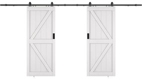 Drzwi przesuwne podwójne naścienne - Drewno i MDF - biały - 2 x wys. 205 x szer. 83 cm - NEFARA