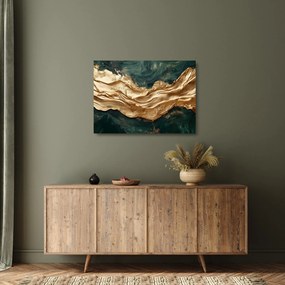 Obraz na szkle - Zielona abstrakcja ze złotem II. (70x50 cm)