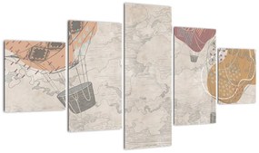Obraz - Balony nad miastem, ciepłe odcienie (125x70 cm)