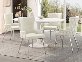 Zestaw 4 krzeseł z weluru - nogi w kolorze srebrnym - Beżowy