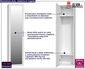 Biała szafa jednodrzwiowa z lustrem - Kaya