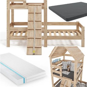 Łóżko domowe naturalne drewno 208x108x235 teddy