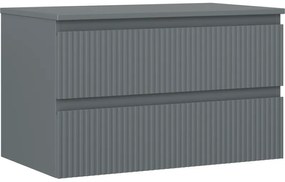 Mexen Rivel szafka łazienkowa podumywalkowa 80 cm z blatem, 2 szuflady, ryflowana , grafit mat - 91A20-08047-2-BFFC66