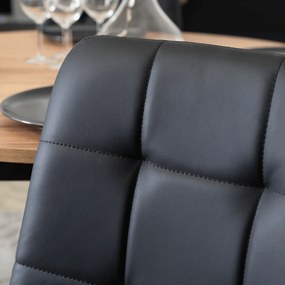 Zestaw Stół Okrągły Rozkładany HARRY 102-142 cm Dąb Artisan/Czarny i 6 Krzeseł z Ekoskóry DALVIN Czarnych Nowoczesnych Loft