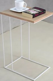Druciany Stolik Biały Pomocniczy Dąb Sonoma + N2-D02