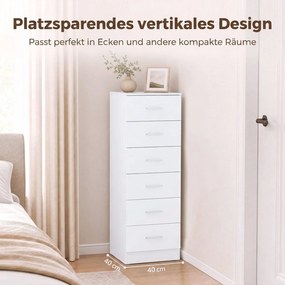 HOMCOM Komoda z 6 szufladami, nowoczesna komoda do sypialni, szafka do przechowywania, 40 x 40 x 110 cm, Biały w wyglądzie drewna | Aosom PL