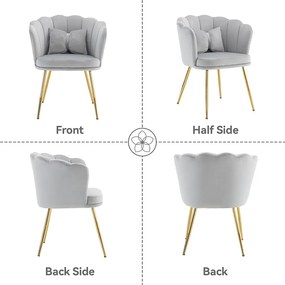 Conjunto de 4 cadeiras de veludo para sala de jantar - 62 x 54,5 x 77 cm - com encosto - Pernas de metal - Cinza