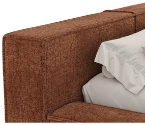 Pomarańczowe tapicerowane łóżko dwuosobowe ze schowkiem ze stelażem 200x200 cm Voliera – Maison de Rêve