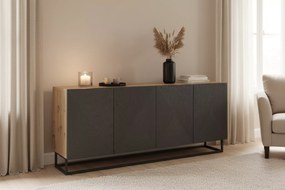 Komoda Asha 200 cm czterodrzwiowa na stelażu - artisan / rivier stone mat