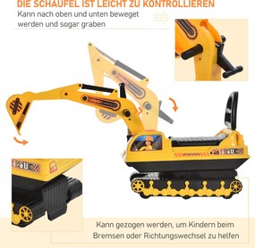 HOMCOM Koparka Dla Dzieci Samochodzik Z Klaksonem Żółty+Czarny Bezpieczna Zabawa Dla Maluchów | Aosom PL