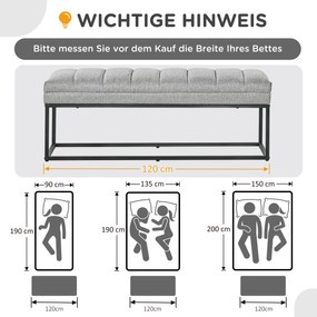 HOMCOM Ławka do Sypialni Tapicerowana Lnianym Wyglądem Jasnoszara Stylowa i Wytrzymała do 200kg | Aosom PL