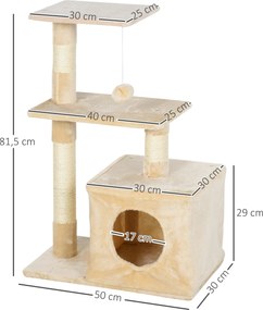 PawHut Drapak dla kotów z zabawką - Centrum rozrywki, pluszowe platformy i jaskinia, beżowy