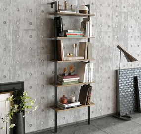 Regał przemysłowy z metalowymi nogami, orzechowy i czarny, 60 x 22 x 174 cm | powłoka melaminowa w 100%, grubość 18 mm, montaż na ścianie, w