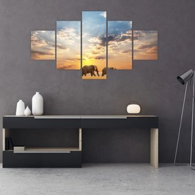 Obraz - Słonie wędrujące po sawannie (125x70 cm)
