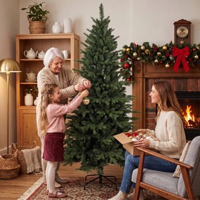 HOMCOM Sztuczna choinka, składany drewniany stojak, wtryskowa konstrukcja, 1438 końcówek, 180 cm, zielona | Aosom PL