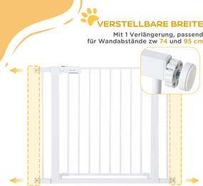 PawHut Barierka z drzwiczkami dla kotów Bramka zabezpieczająca biała regulowana 75-96x5x76cm | Aosom PL