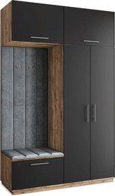 Masseno Garderoba REMA 150/240/60 cm Nowoczesna Szafa do Przedpokoju Dąb lefkas, MONOLITH 85 (Szary)