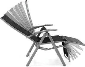 Leżak krzesło ogrodowe składane z wysokim oparciem i podnóżkiem czarne