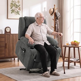 HOMCOM Fotel relaksacyjny z dwoma silnikami i elektryczną funkcją podnoszenia, fotel podnoszący 55° dla seniorów, masaż i ogrzewanie, Ciemnoszary | Aosom PL