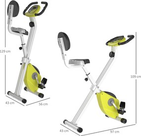 Rower treningowy HOMCOM trenażer rowerowy z 8-stopniową regulacją oporu magnetycznego z regulacją wysokości stalowy kolor żółty+biały 43 x 97 x 109 cm