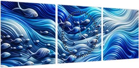 Obraz – Ryby w falach (z zegarem) (90x30 cm)