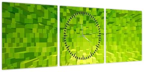 Obraz żółto-zielonych kostek (z zegarem) (90x30 cm)