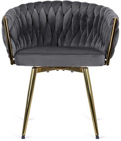 Zestaw Stół Okrągły SALLO 110 cm i 4 Krzesła Tapicerowane RUBI Szare Glamour