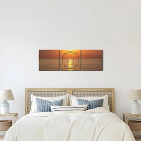 Obraz - Zachód słońca nad oceanem (z zegarem) (90x30 cm)