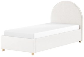 Białe tapicerowane łóżko jednoosobowe ze schowkiem i stelażem 90x200 cm Moon – Vipack