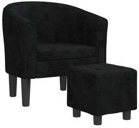 Czarny welurowy fotel wypoczynkowy z podnóżkiem B0-G14