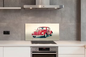 Panel szklany do Kuchni Czerwony Samochód w Kwiaty
