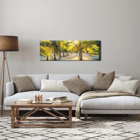 Obraz - Kobieta w palmach (z zegarem) (90x30 cm)