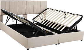 Łóżko ze schowkiem 180 x 200 cm/2 x 90 x 200 cm z wezgłowiem - łóżko modułowe - otwierane z boku - tkanina lniana - beż