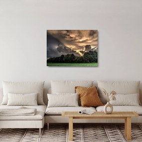 Obraz na szkle - chmury i las (70x50 cm)