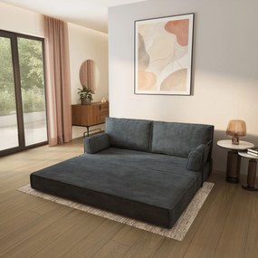 Masseno Sofa piankowa SILAR z funkcją spania, Kanapa z pianki do salonu, Bezmontażowa, Tkanina sztruksowa – Grafitowy POSO 34