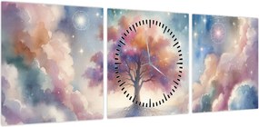 Obraz – Drzewo życia w chmurach (z zegarem) (90x30 cm)