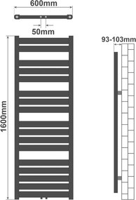 AQUAMARIN Grzejnik łazienkowy pionowy 160x60 cm antracyt