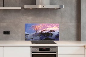 Panel szklany do Kuchni Zimowy Krajobraz z Drzewem i Górami