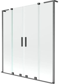 Mexen Velar L Duo parawan nawannowy 2-skrzydłowy rozsuwany 160 x 150 cm, transparent, gun gray szczotkowany - 896-160-003-02-66